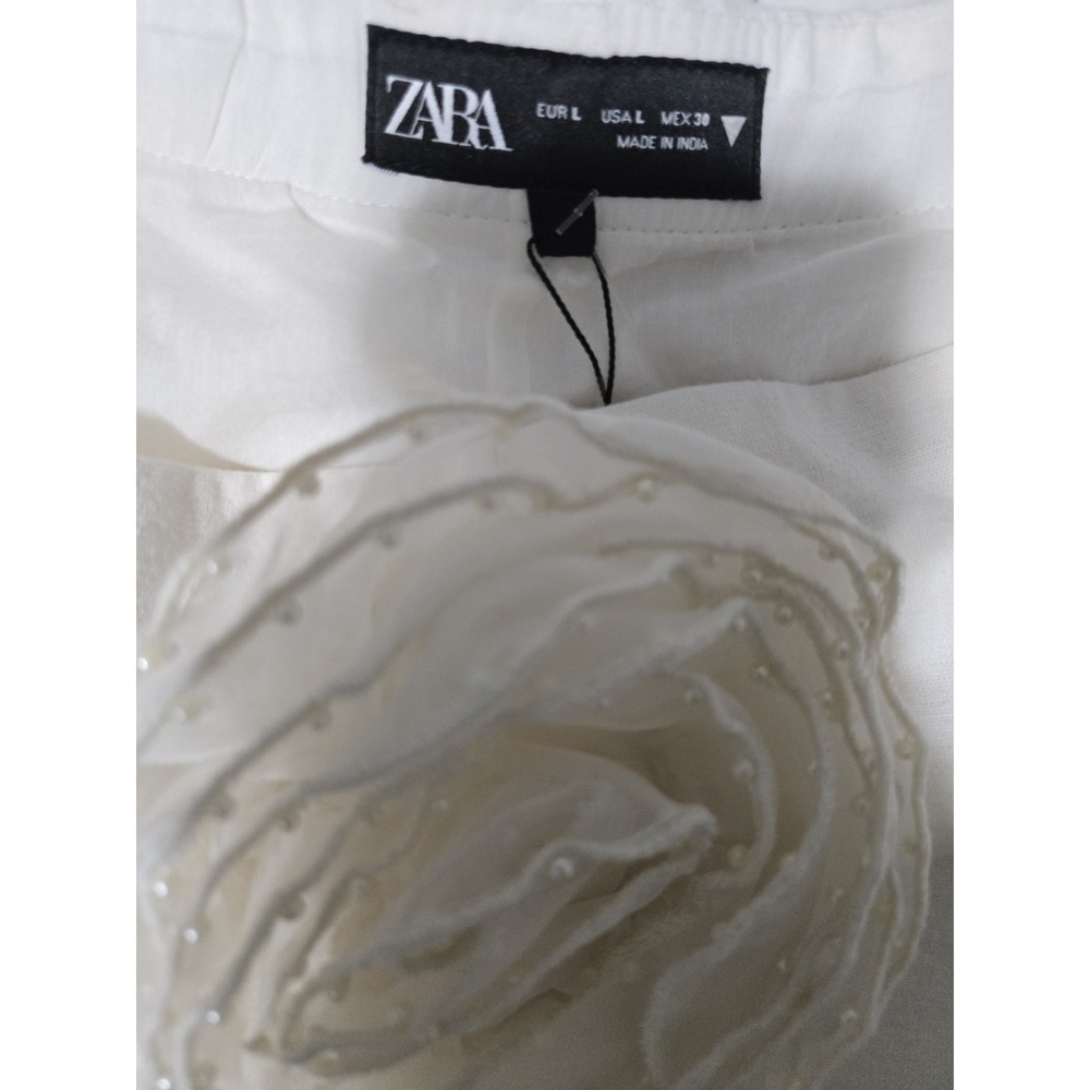 Zara Strapless Linen Blend Mini Dress With Flower Cream Size L EUC - Picture 5 of 9